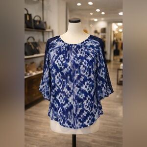Express Blue Printed Lace Detail Blouse Size XS